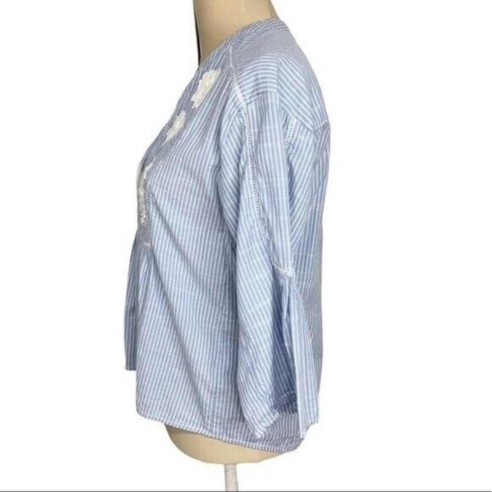 H&M Logg Women’s Top Blouse Size 2 Blue V Neck Bell Sleeves - Picture 4 of 14